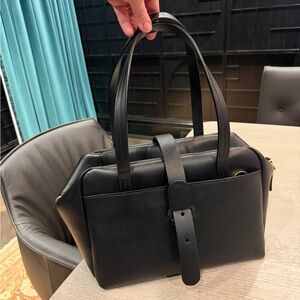 Senreve Noir Pebbled Leather “Doctor” Bag with Zip and Spacious Interior